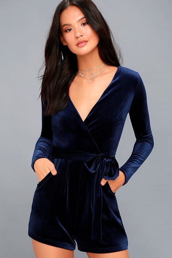 navy long sleeve velvet dress