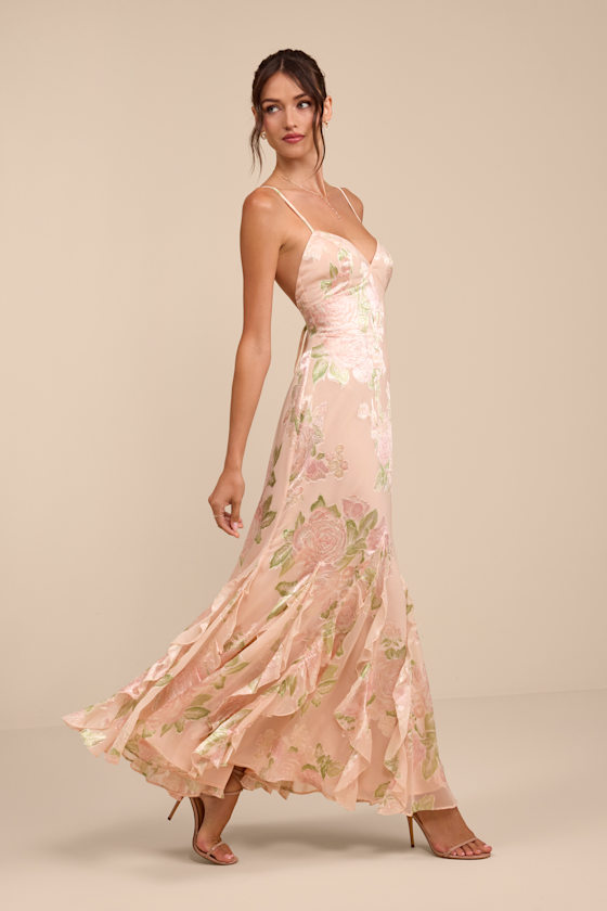 Deluca Floral Burnout Sleeveless Ruffled Maxi Dress 1