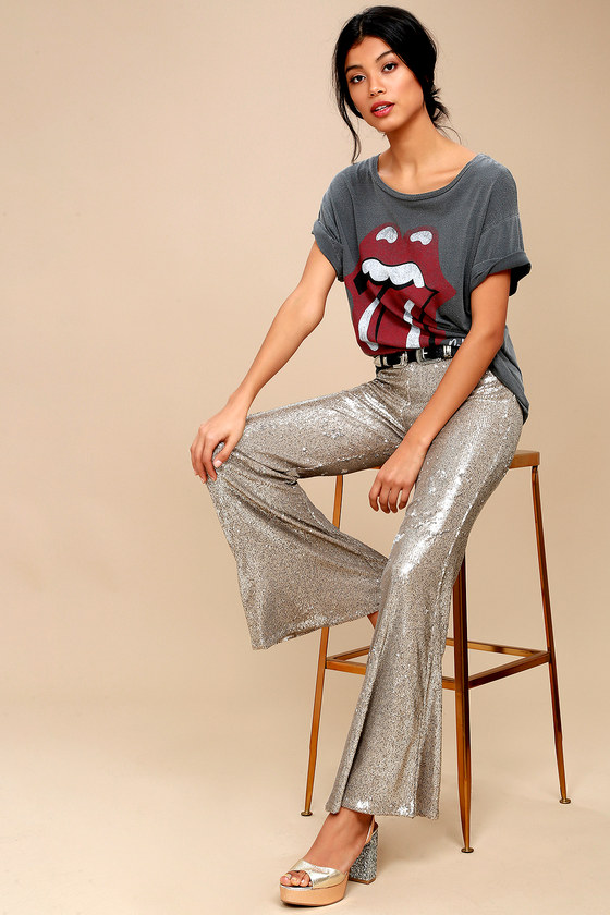 Gold sequin hotsell flare pants
