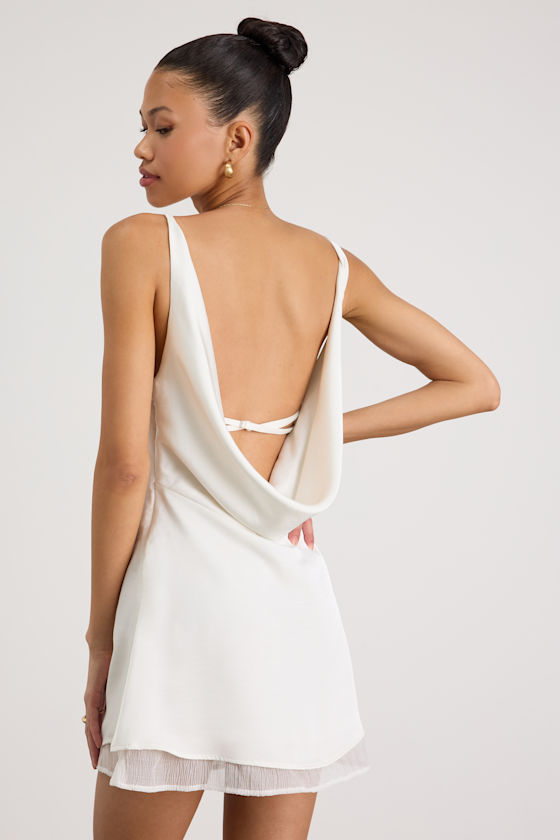 Dandria White Satin Cowl Back Mini Dress 1