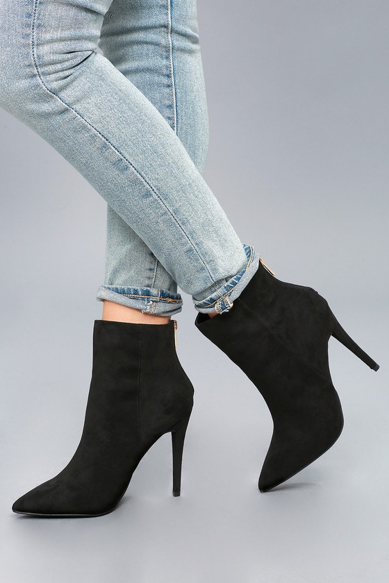 black suede pointed toe booties