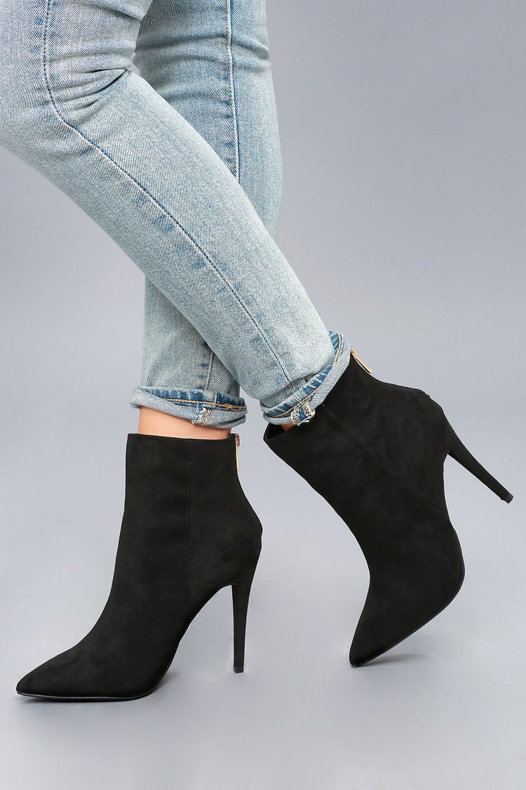 Chic Black Suede Booties - High Heel Booties - Ankle Booties - Lulus