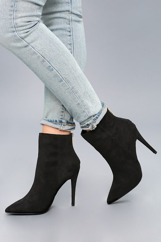 suede black booties low heel