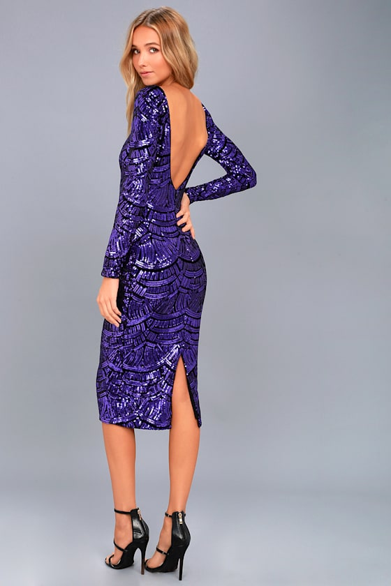 Emery Purple Sequin Bodycon Midi Dress 2