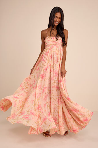Dansa Blush Multi Floral Pleated Maxi Dress 1