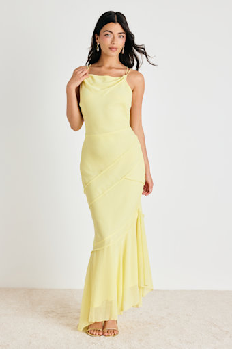 Lanista Light Yellow Strappy Asymmetrical Maxi Dress 1