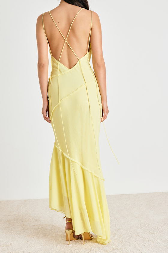 Lanista Light Yellow Strappy Asymmetrical Maxi Dress 3