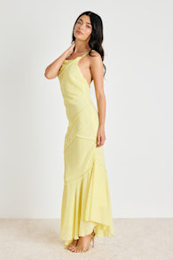 Lanista Light Yellow Strappy Asymmetrical Maxi Dress 4