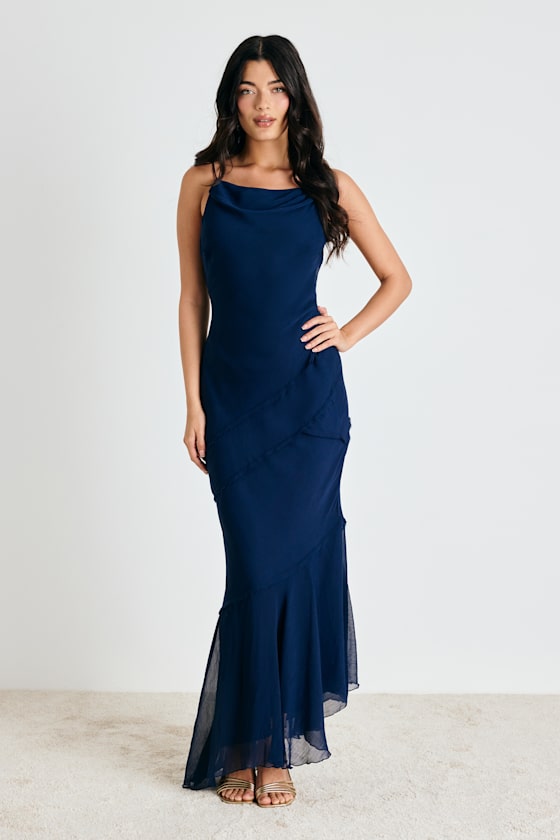 Image of Lanista Navy Strappy Asymmetrical Maxi Dress