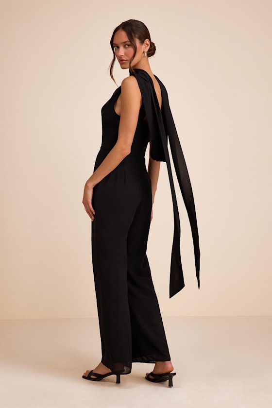 Kelila Black Cowl Neck Jumpsuit and Scarf Set - thumbnail 2