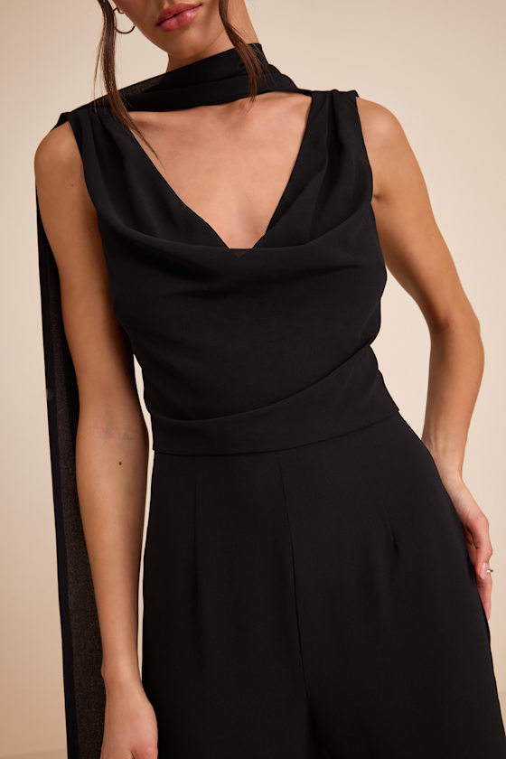 Kelila Black Cowl Neck Jumpsuit and Scarf Set - thumbnail 3