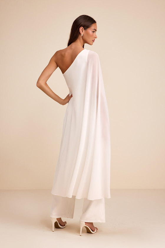 Stevie White One-Shoulder Cape Jumpsuit - thumbnail 3