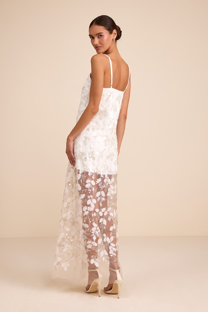 White Sheer Hem Maxi - Sequin Maxi Dress - Sequin Bridal Dress - Lulus