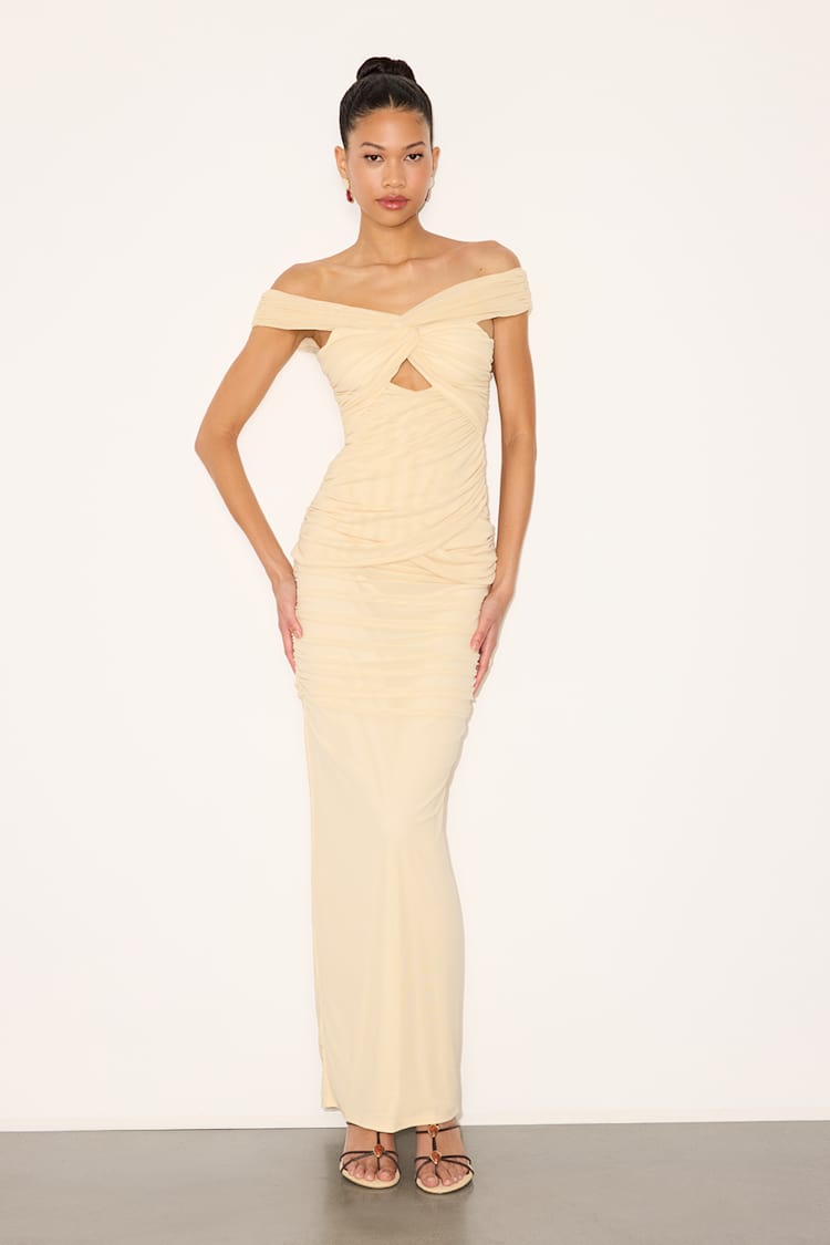 Pale Yellow Mesh Dress - Mesh Maxi Dress - Off-the-Shoulder Dress - Lulus