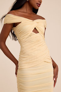 Jakaya Pale Yellow Mesh Off-the-Shoulder Maxi Dress 6