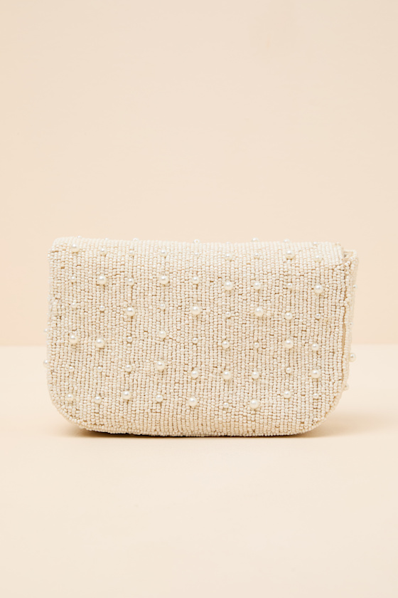 Ardea Ivory Beaded Pearl Crossbody Clutch - thumbnail 4