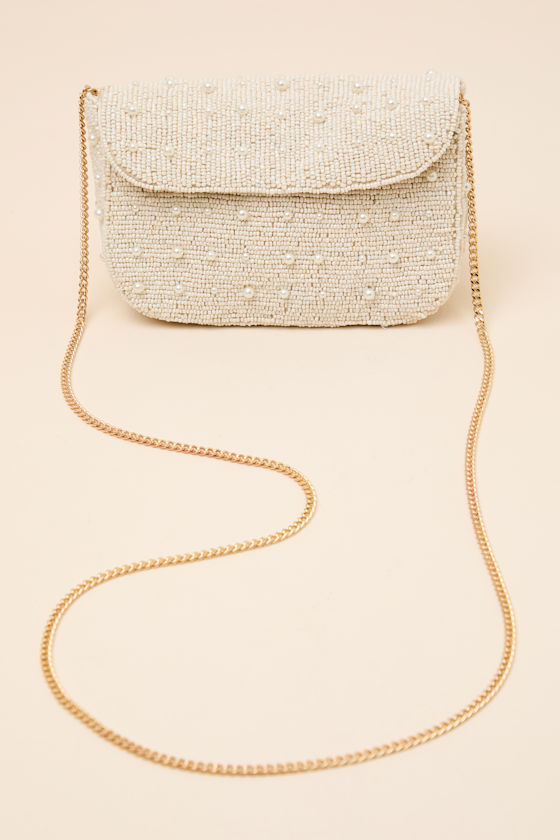 Ardea Ivory Beaded Pearl Crossbody Clutch - thumbnail 6