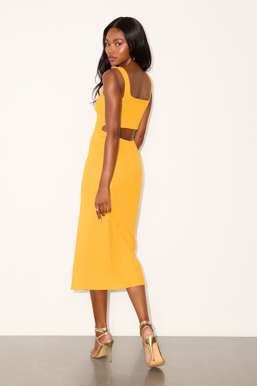 ruffle front tie maxi dress in yellow Inara Yellow Ruffle Maxi Dress - US 8