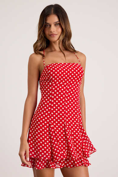 princess polly baby blue dress Lulus Kayleena Sequin Rosette Tie-Back Shift Dress in Red main image 1