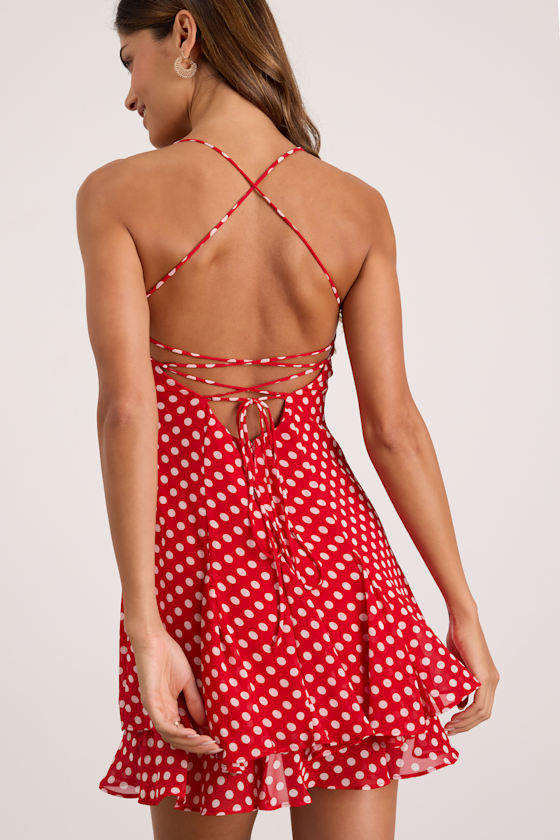 Perfected Sweetness Red Polka Dot Pleated Tiered Mini Dress 4