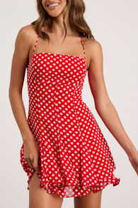 Perfected Sweetness Red Polka Dot Pleated Tiered Mini Dress 6