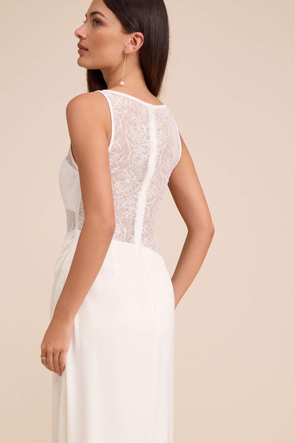 Akasha White Sheer Lace Mixed-Media Maxi Dress
