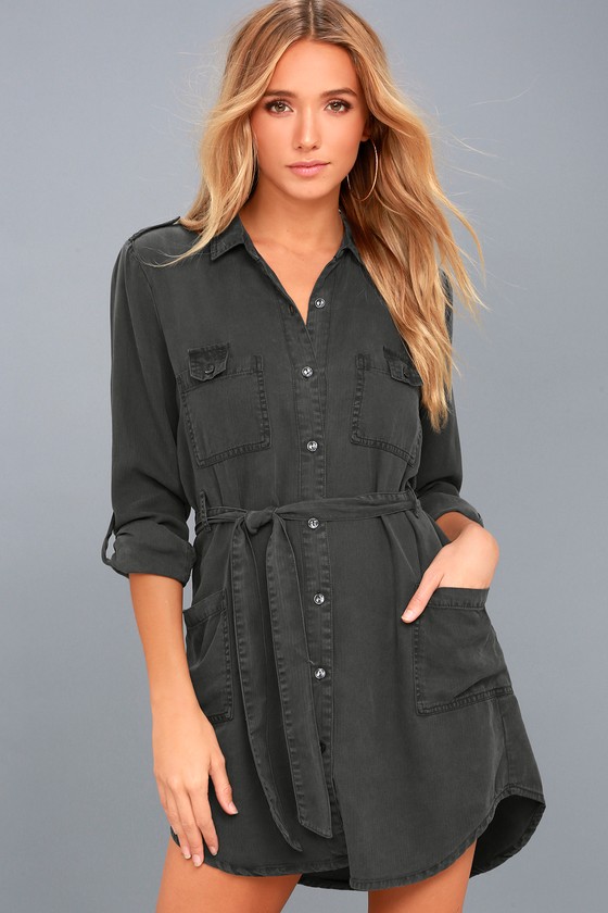 On the Road Remy - Charcoal Grey Dress - Shirt Dress - Lulus