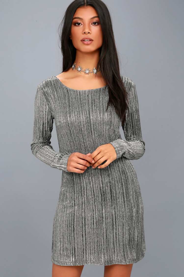 long sleeve silver bodycon dress Bodycon Dress Silver Sequin Dress Long Sleeve Bodycon Dress Long Sleeve  High Neck Sequin Gown WKNDGIRL