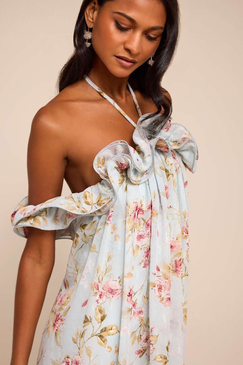 floral off the shoulder shift dress Lulus | Light Blue Floral Ruffled Shift Maxi Dress | Womens | Medium (Available in XS, S, L)