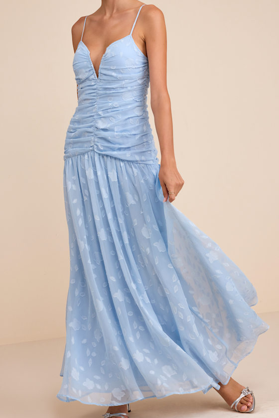 Payton Light Blue Floral Burnout Drop Waist Maxi Dress 2