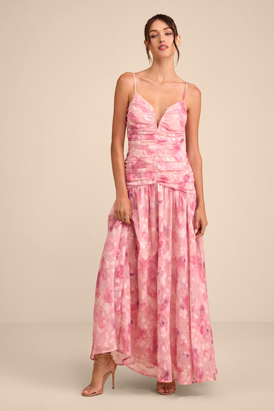 Payton Pink Floral Burnout Drop Waist Maxi Dress 1