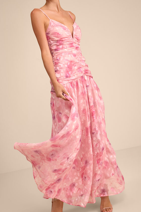 Payton Pink Floral Burnout Drop Waist Maxi Dress 2