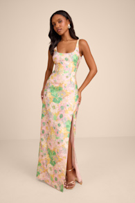 Lamella Pink Multi Floral Jacquard Maxi Dress 1