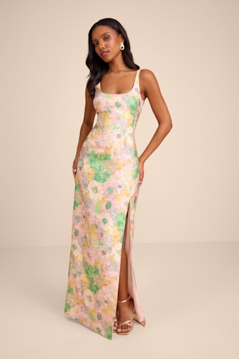 Lamella Pink Multi Floral Jacquard Maxi Dress 1