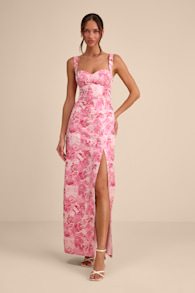 Demina Light Pink Floral Jacquard Bustier Maxi Dress 1