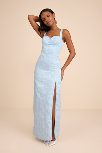 Demina Light Blue Floral Jacquard Bustier Maxi Dress 1