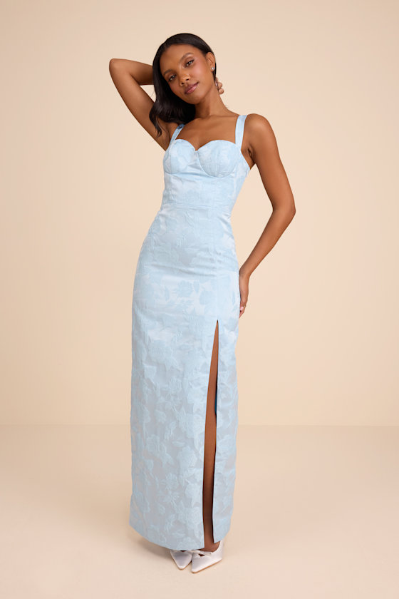 Demina Light Blue Floral Jacquard Bustier Maxi Dress 1