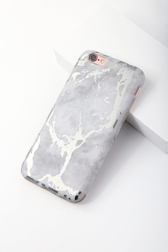 White Marble Silver Chrome iPhone 6 Case 3