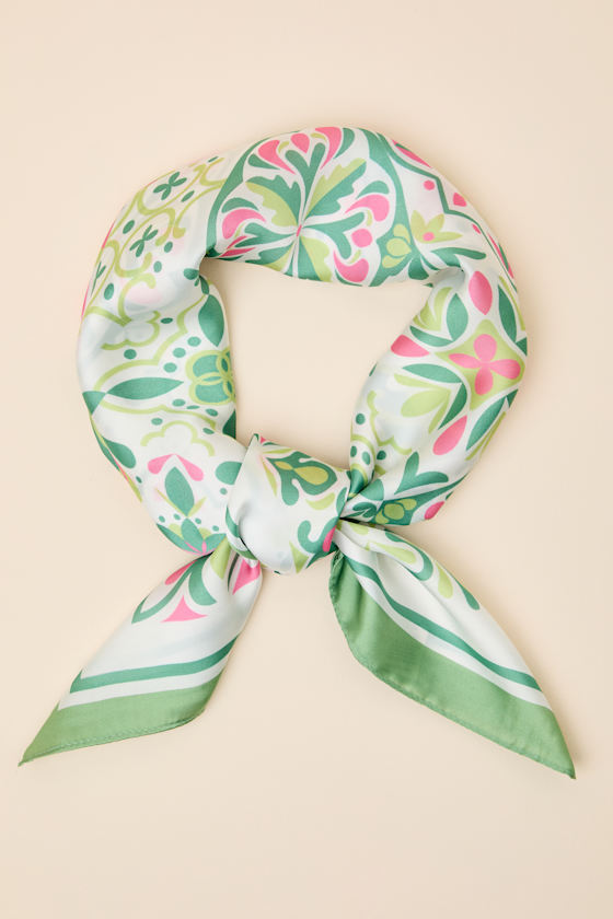 Manella Green Multi Boho Print Satin Scarf 1