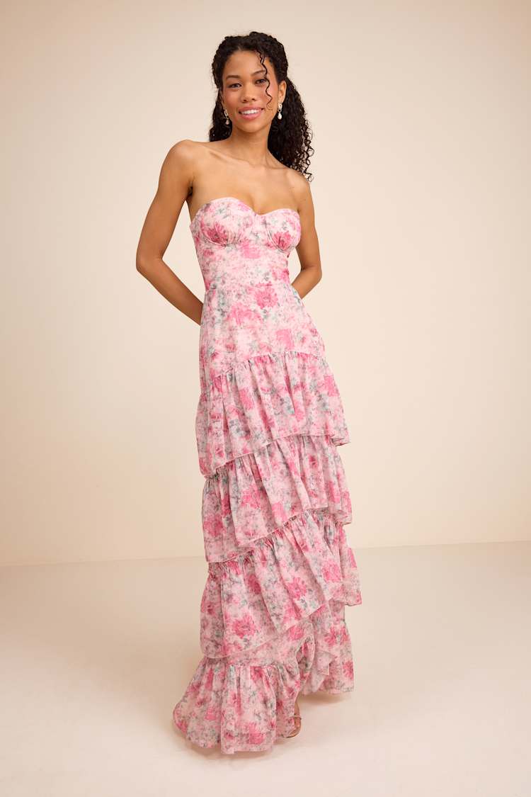 Light Pink Floral Tiered Maxi Dress | Womens | X-Large (Available in XS, S, M, L) | 100% Polyester | Lulus Light Pink Floral Tiered Maxi Dress | Womens | X-Large (Available in XS, S, M, L) | 100% Polyester | Lulus