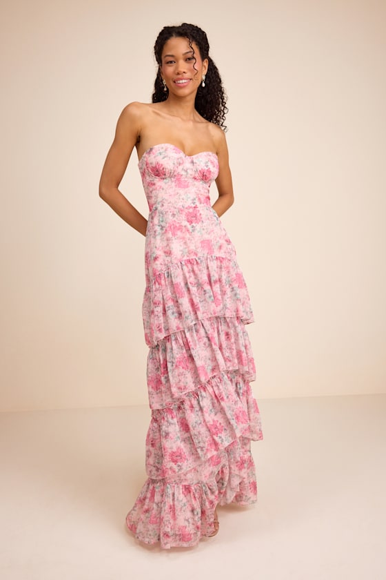 Dessie Light Pink Floral Tiered Maxi Dress 1