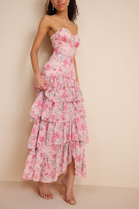 Dessie Light Pink Floral Tiered Maxi Dress 2