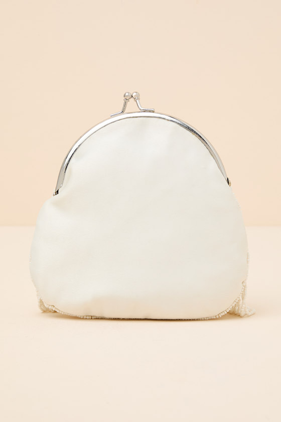 Marceline White Beaded Pearl Fringe Clutch - thumbnail 6