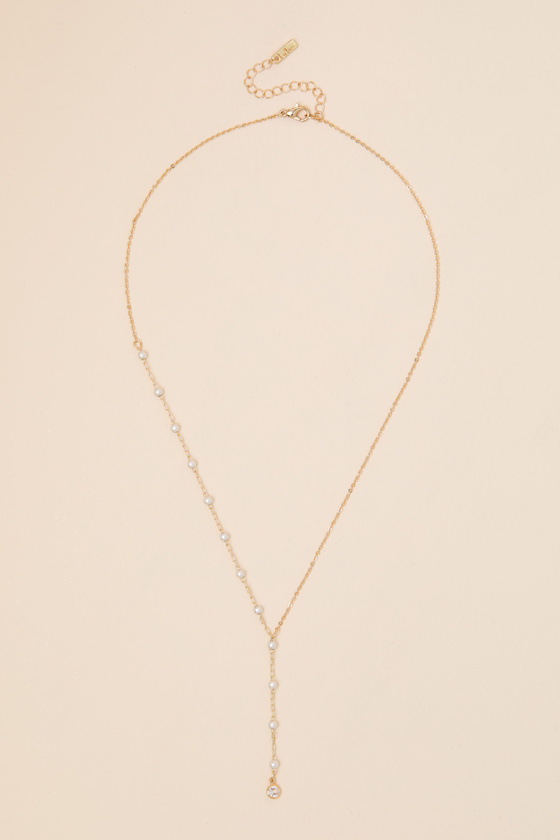 Molina Gold Pearl Lariat Necklace - thumbnail 2