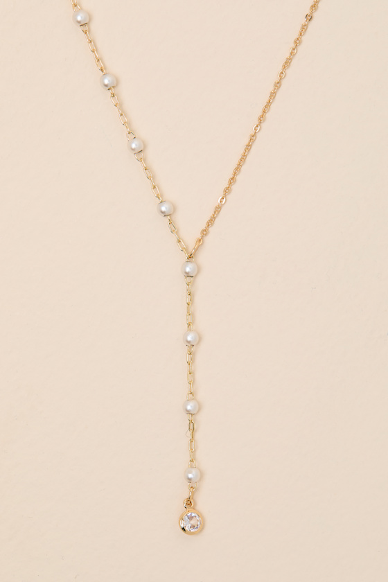 Molina Gold Pearl Lariat Necklace - thumbnail 4