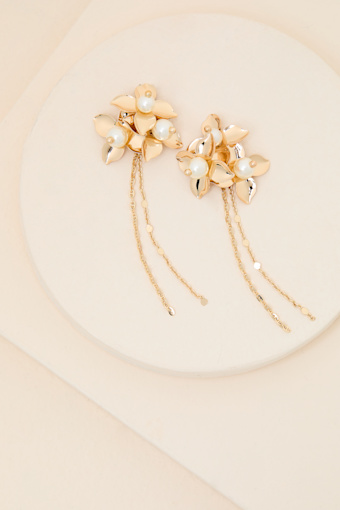 Miley Gold Floral Pearl Statement Earrings 1