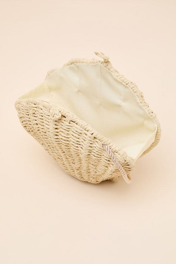 Andrina Beige Woven Straw Seashell Crossbody Bag - thumbnail 6