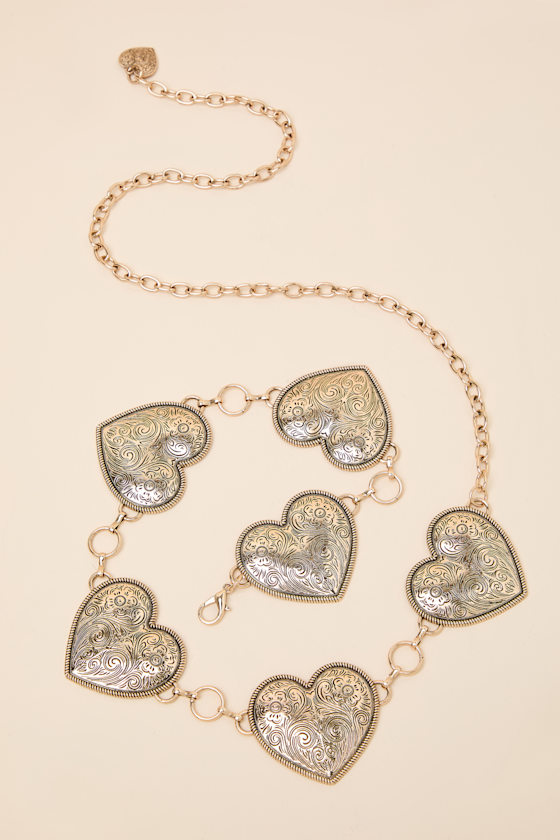 Gold Heart Concho Belt - Concho Chain Belt - Gold Chain Link Belt - Image 2