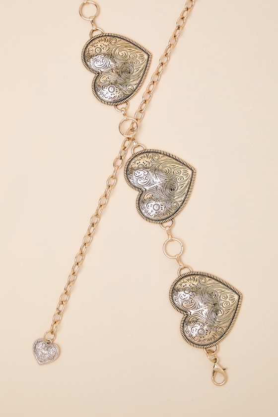 Gold Heart Concho Belt - Concho Chain Belt - Gold Chain Link Belt - Image 4