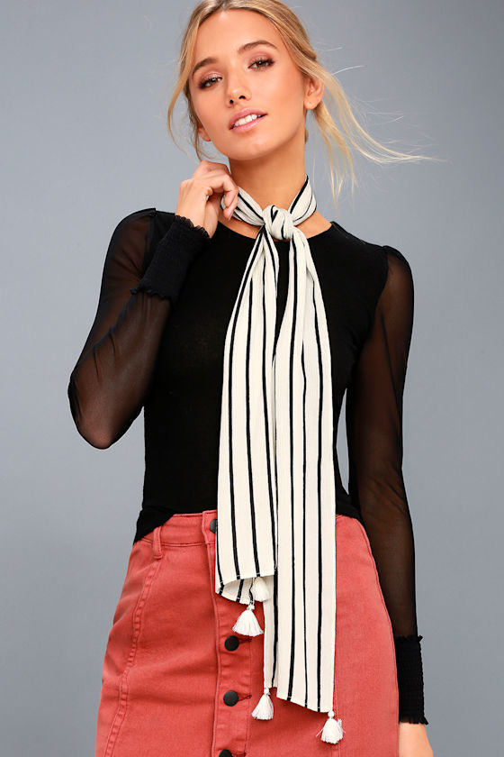 That's a Wrap Cream Striped Skinny Scarf 4